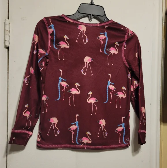 Justice 2-PC Pajama Set Burgundy Flamingo Print Size 10 - Picture 3 of 12